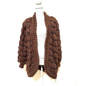 Vintage Chunky Brown Wool Bubble Knit Cardigan Jacket Lined Career XL